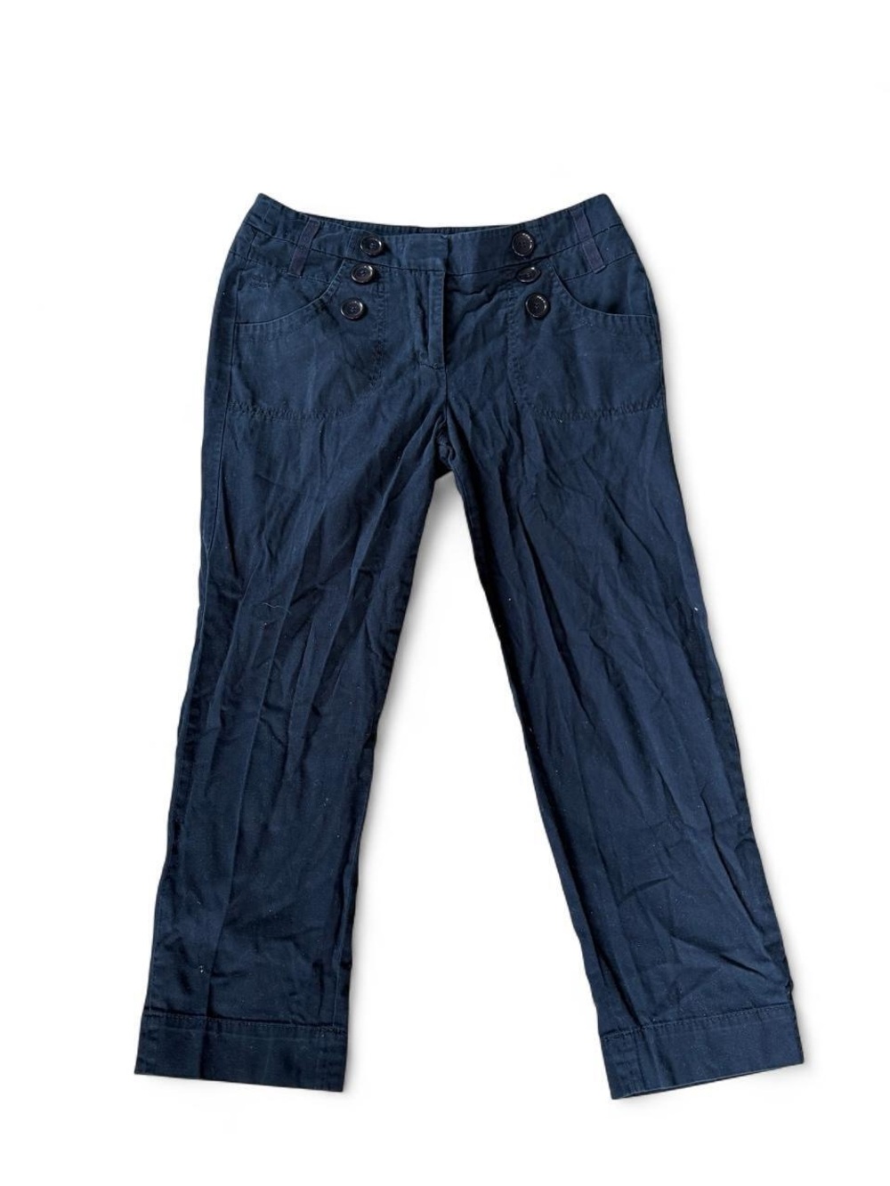 Peter Nygard Navy Wide-Leg Trousers with Button Detail